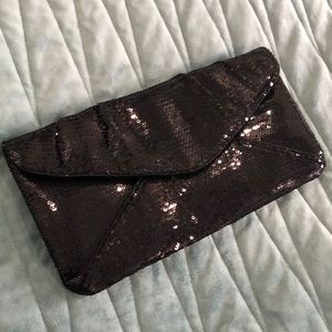 BCBGMAXAZRIA Sequin “Bella” Clutch black evening Bag prom wedding going out